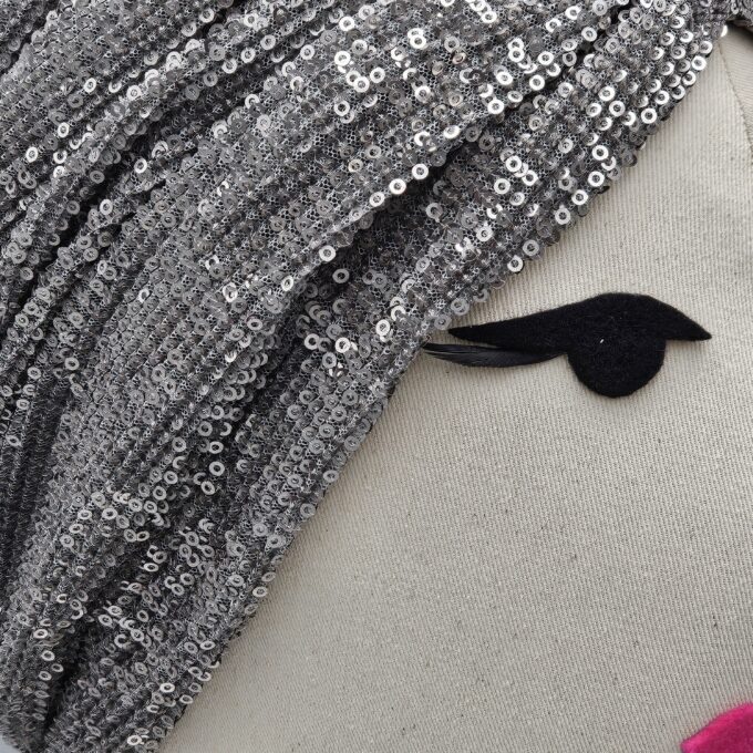 Female Sparkly Sequin Twist Pleated Hair Wrap Stretch Turban S232 Silver